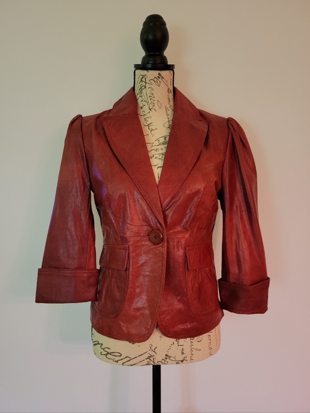 Arden B Women's Red Genuine Lamb Leather Jacket 3/4 Sleeves Y2k Style Size M